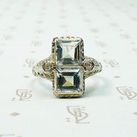 Satisfying Symmetry Aquamarine Filigree Ring