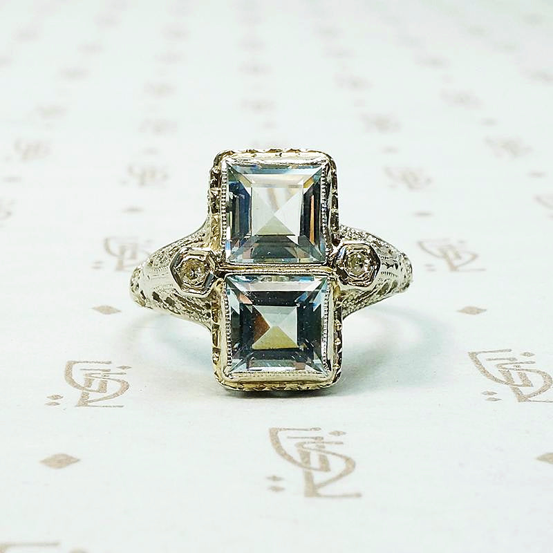 Satisfying Symmetry Aquamarine Filigree Ring