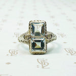 Satisfying Symmetry Aquamarine Filigree Ring