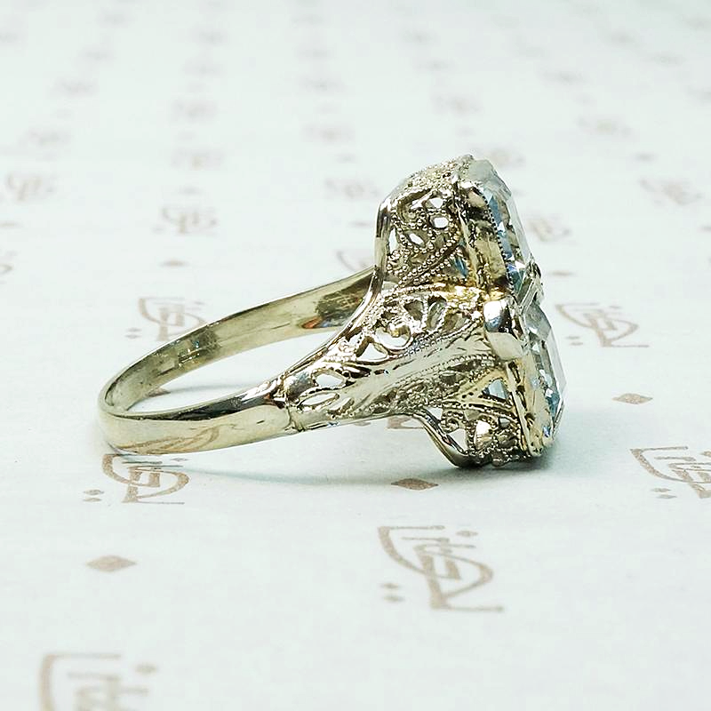 Satisfying Symmetry Aquamarine Filigree Ring