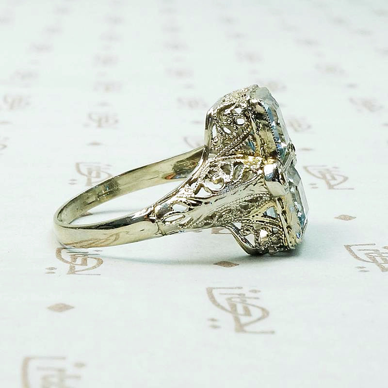 Satisfying Symmetry Aquamarine Filigree Ring