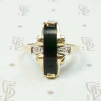 Unusual Two Tone Gold Onyx and Diamond Ring