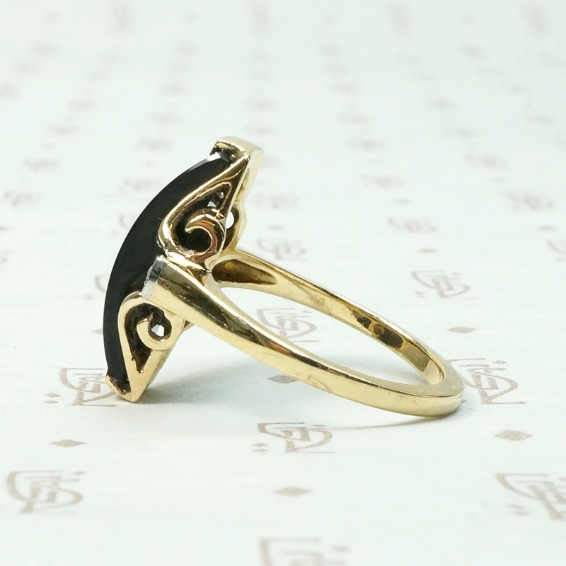 Unusual Two Tone Gold Onyx and Diamond Ring