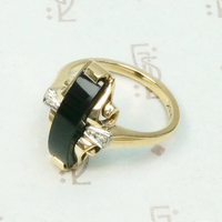Unusual Two Tone Gold Onyx and Diamond Ring