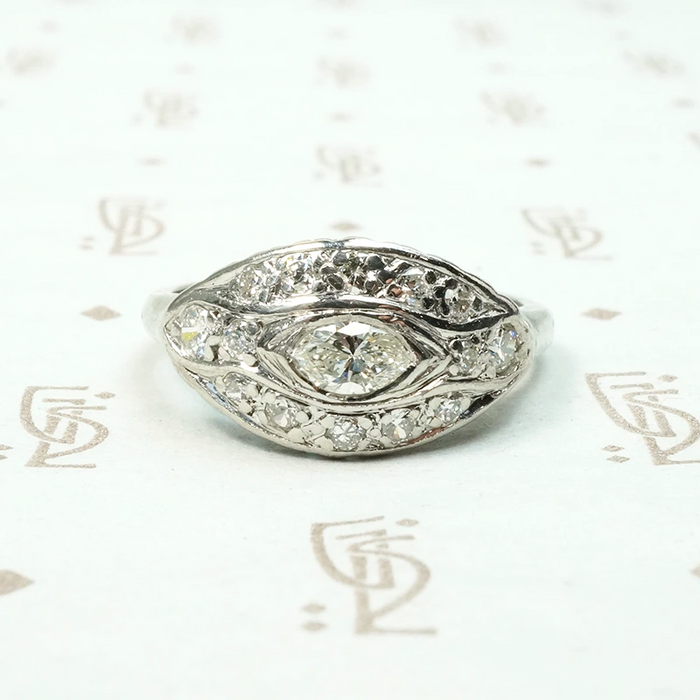 Art Deco Eye Ring with Marquis Cut Diamond