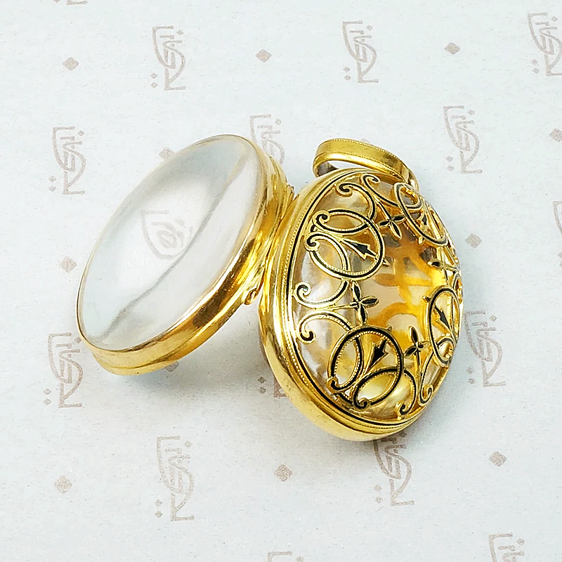 Superb Victorian Crystal Locket with Gold & Enamel Overlay