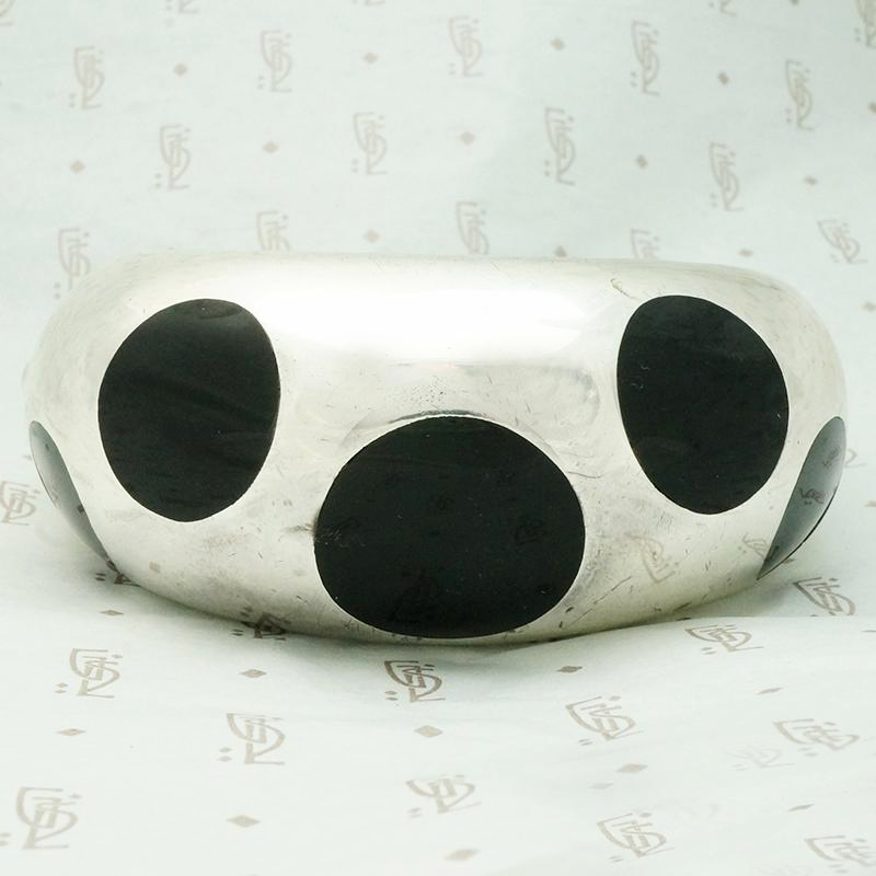 Fabulous Silver Bracelet with Bakelite Polka Dots
