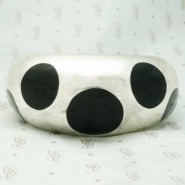 Fabulous Silver Bracelet with Bakelite Polka Dots