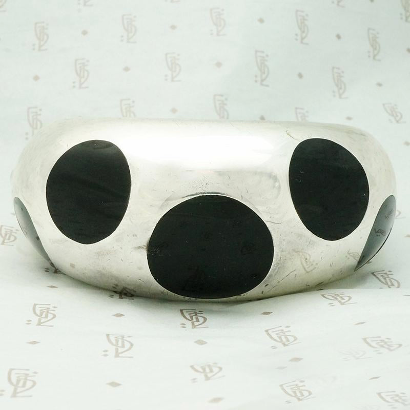 Fabulous Silver Bracelet with Bakelite Polka Dots
