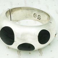 Fabulous Silver Bracelet with Bakelite Polka Dots