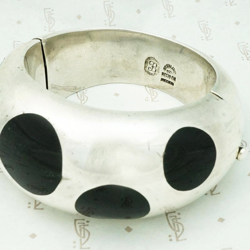 Fabulous Silver Bracelet with Bakelite Polka Dots