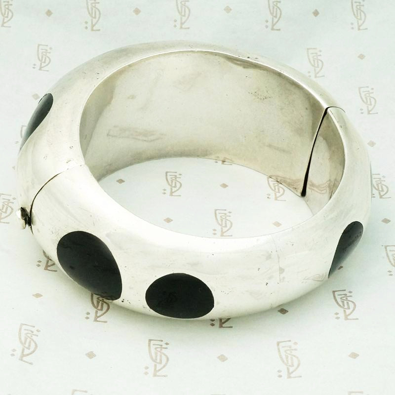 Fabulous Silver Bracelet with Bakelite Polka Dots
