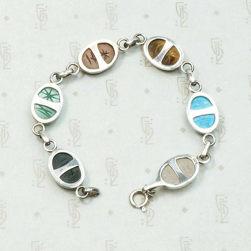 Vintage Seven Scarab Bracelet in Sterling