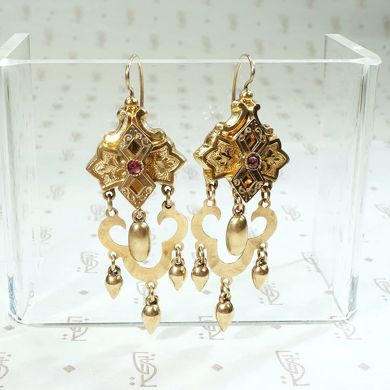 Fantastic Victorian Chandelier Earrings with Rubies