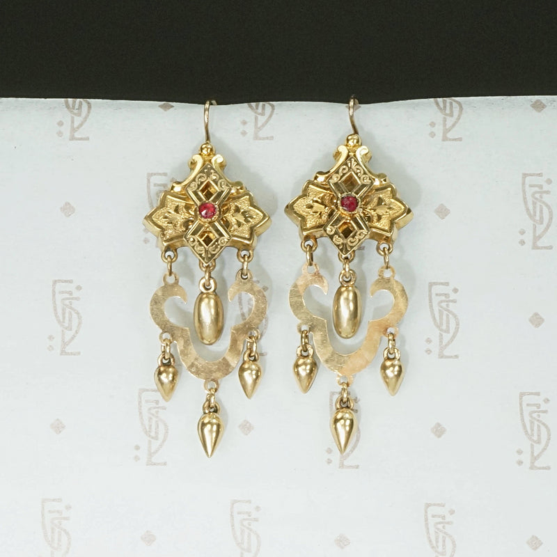 Fantastic Victorian Chandelier Earrings with Rubies