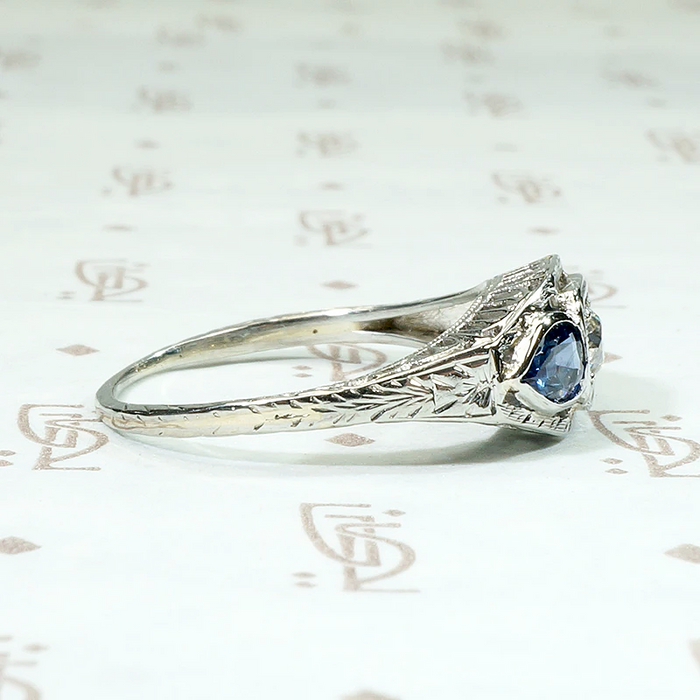 Old Euro Diamond & Pear-Cut Sapphire Dreamy Deco Ring