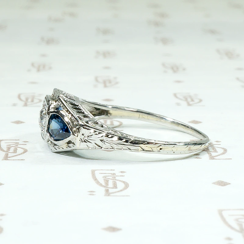 Old Euro Diamond & Pear-Cut Sapphire Dreamy Deco Ring