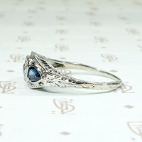 Old Euro Diamond & Pear-Cut Sapphire Dreamy Deco Ring