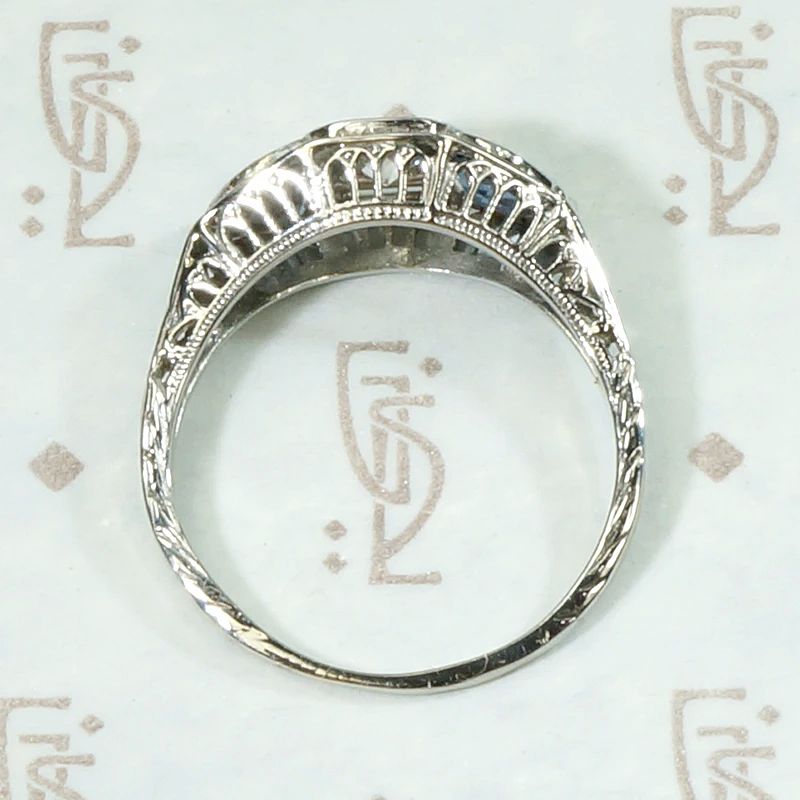Old Euro Diamond & Pear-Cut Sapphire Dreamy Deco Ring
