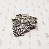 Exquisite Art Nouveau Repoussé Silver Woman & Poppy Brooch