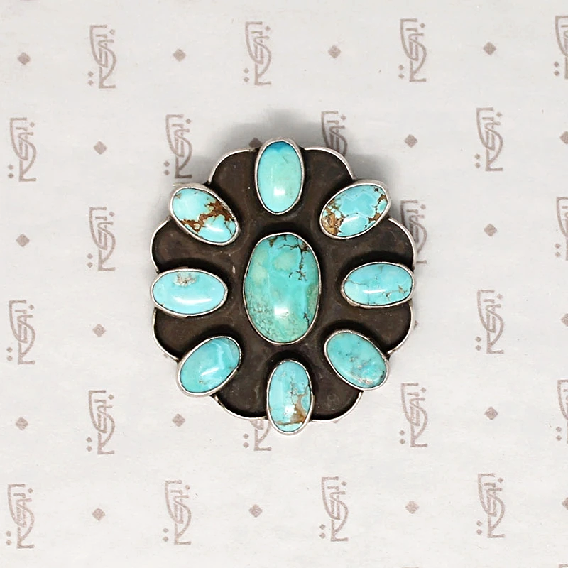 Incredible Vintage Turquoise Brooch in Sterling Silver 