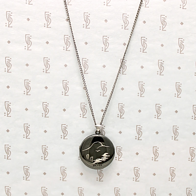 Niello Locket Engraved with View of Mount Fuji and Chureito Pagoda
