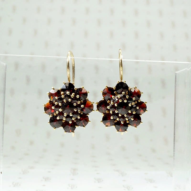 Garnet Clusters Vintage Flower Earrings