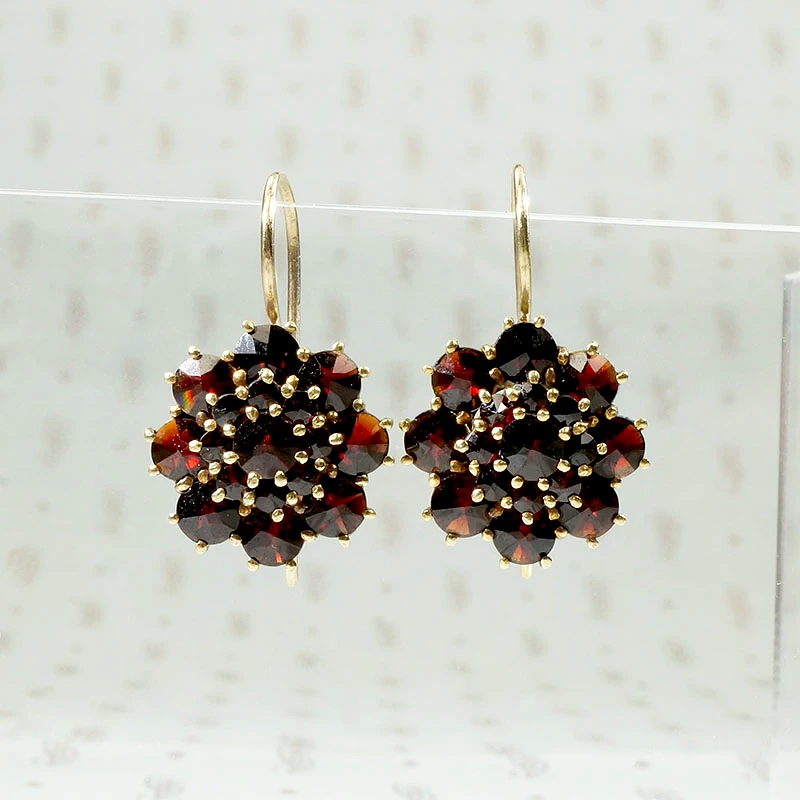 Garnet Clusters Vintage Flower Earrings
