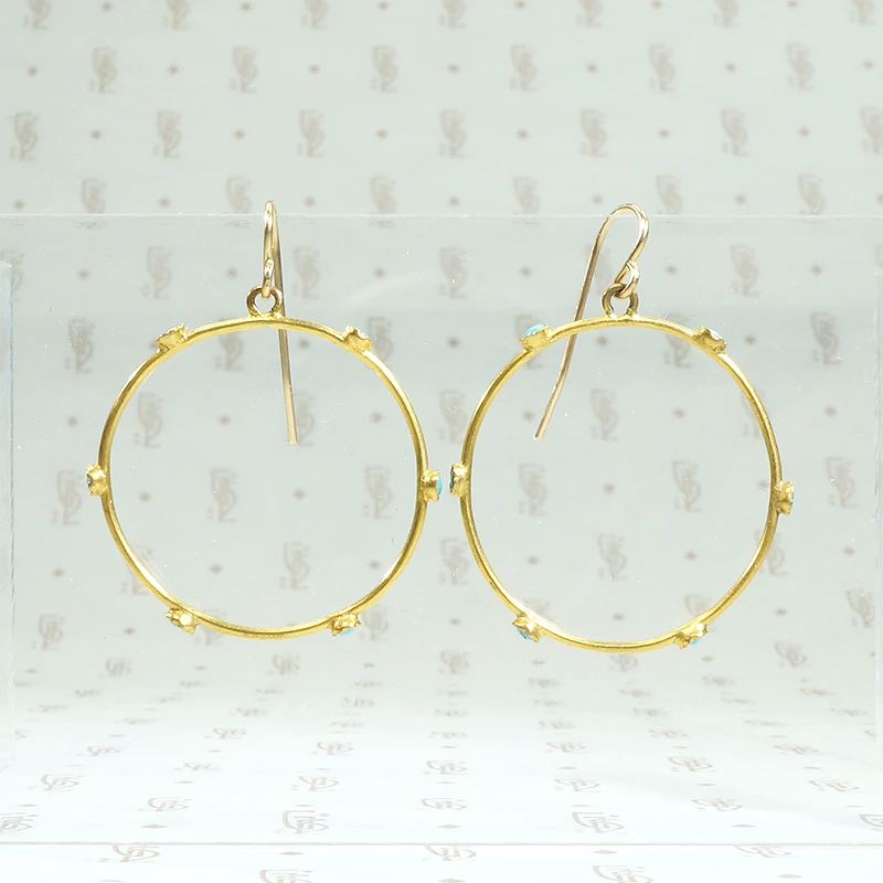 Edwardian Turquoise in Gold Filled Hoop Earrings