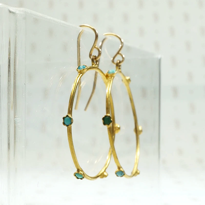 Edwardian Turquoise in Gold Filled Hoop Earrings