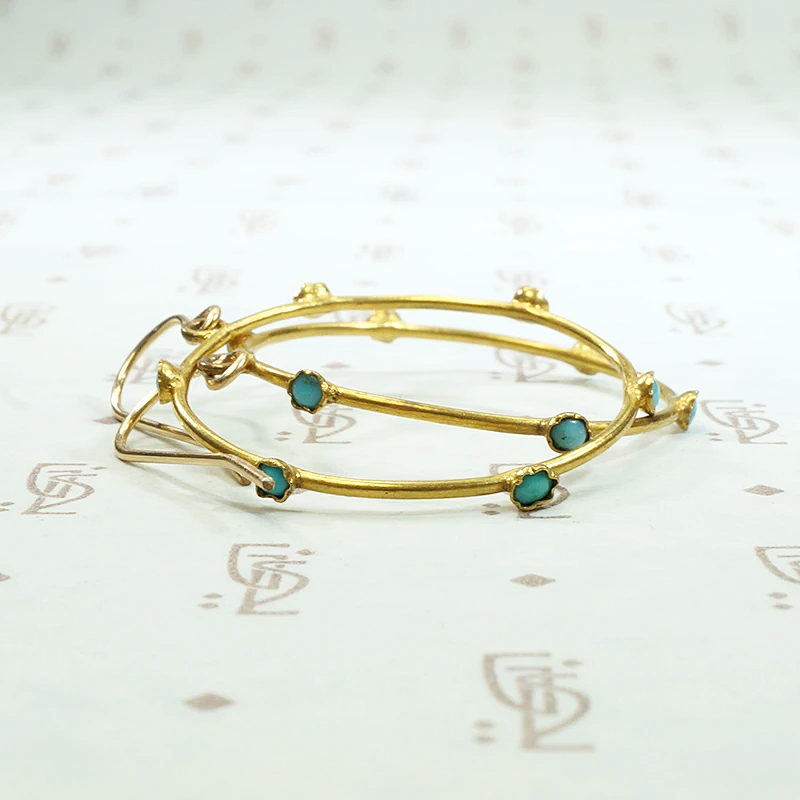 Edwardian Turquoise in Gold Filled Hoop Earrings