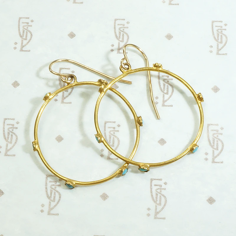 Edwardian Turquoise in Gold Filled Hoop Earrings