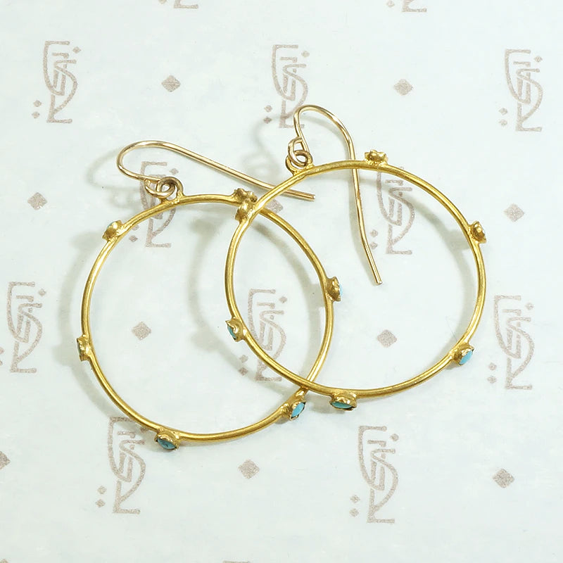 Edwardian Turquoise in Gold Filled Hoop Earrings
