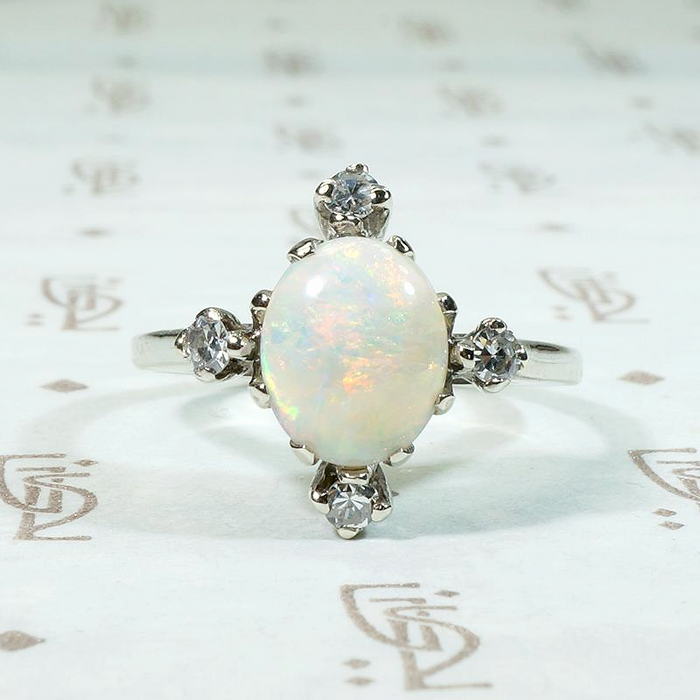 Regal Mid Century Opal & Diamond Ring