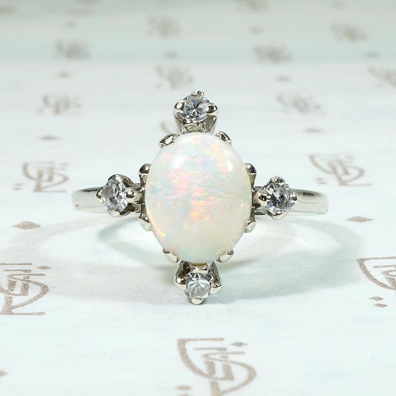 Regal Mid Century Opal & Diamond Ring