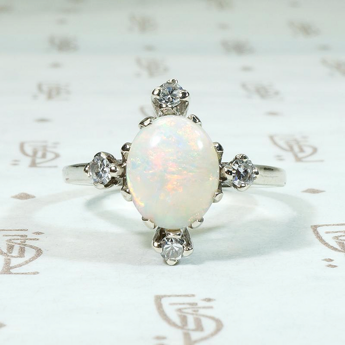 Regal Mid Century Opal & Diamond Ring