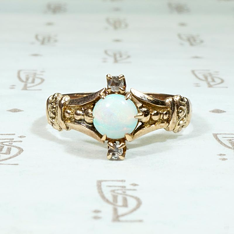 Classically Victorian Opal Ring with Diamond Accents