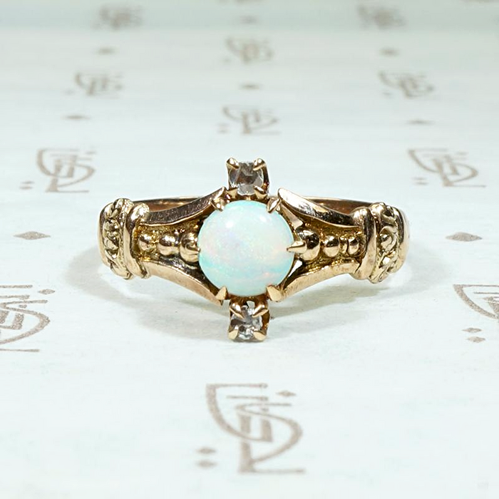 Classically Victorian Opal Ring with Diamond Accents