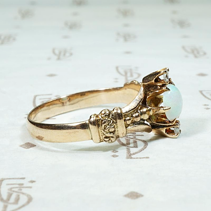 Classically Victorian Opal Ring with Diamond Accents