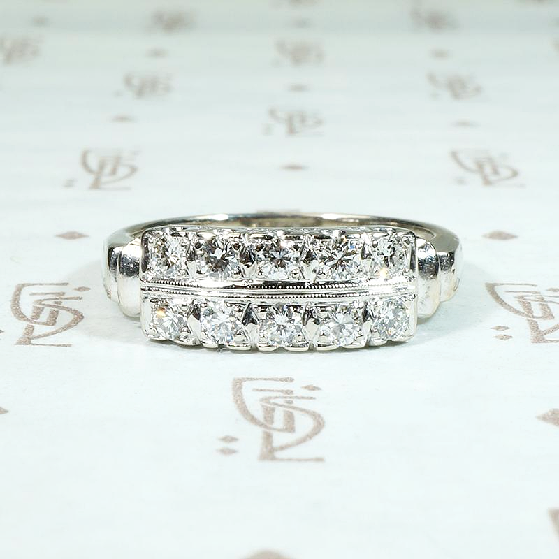 Double Row Diamond White Gold Wedding Band