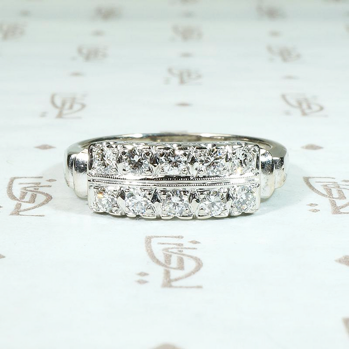 Double Row Diamond White Gold Wedding Band