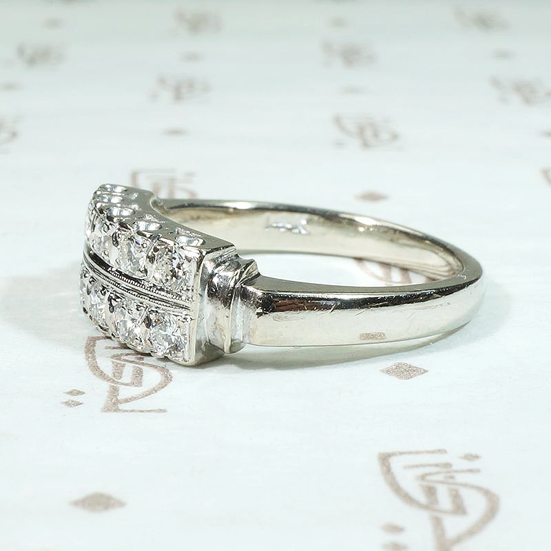 Double Row Diamond White Gold Wedding Band