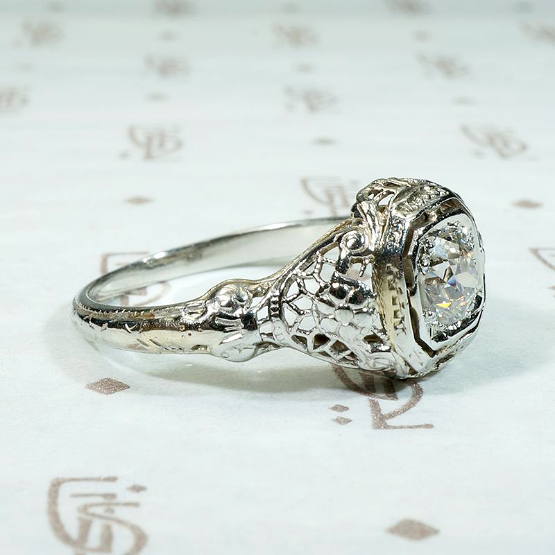 Highly Detailed Filigree Solitaire Diamond Engagement Ring