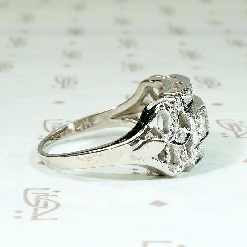 Glamorous Three Row Diamond Band with Bows