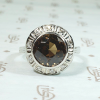 Warm Brown Zircon in Diamond Halo Ring 