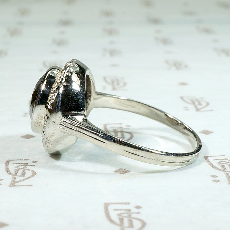 Warm Brown Zircon in Diamond Halo Ring 