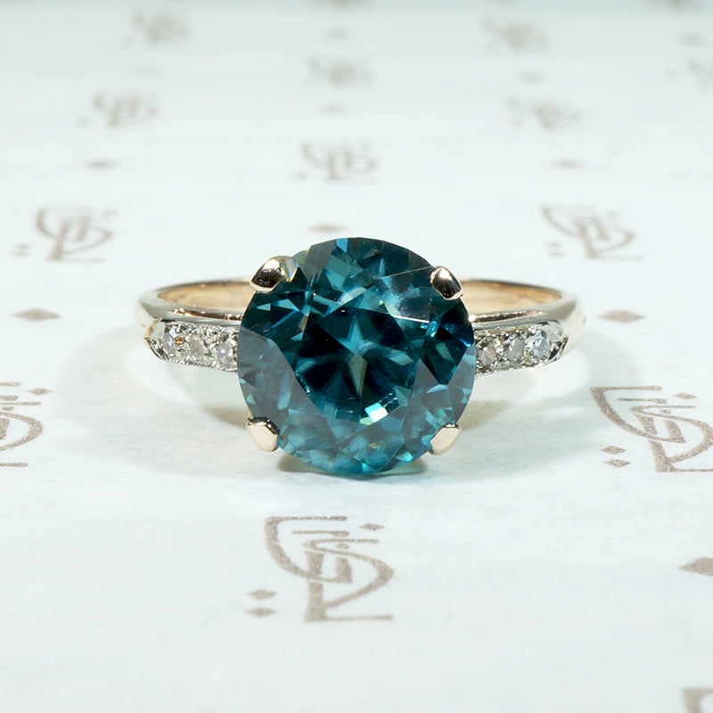 Brilliant Natural Blue Zircon with Diamond Ring
