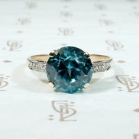 Brilliant Natural Blue Zircon with Diamond Ring