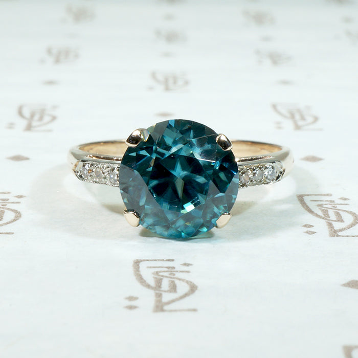 Brilliant Natural Blue Zircon with Diamond Ring