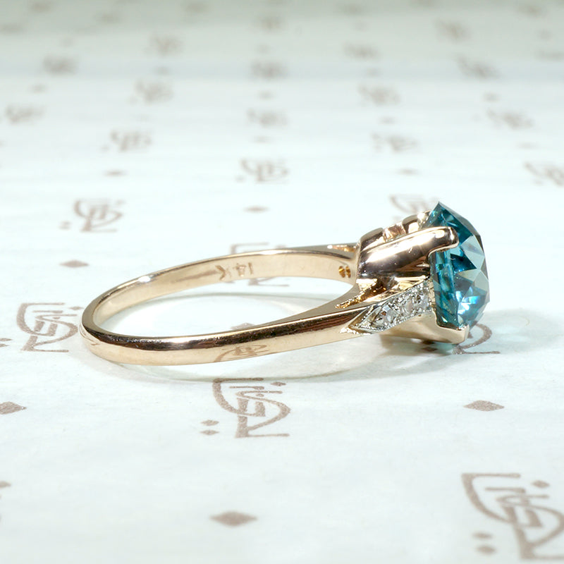 Brilliant Natural Blue Zircon with Diamond Ring